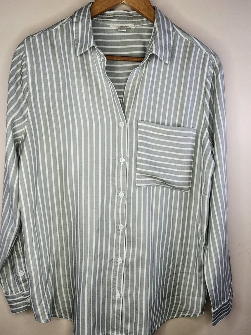 beachlunchlounge Striped Button Down Shirt — Sage, M | Coastal Boho